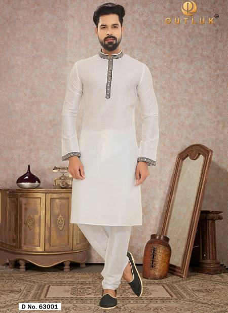 White Colour Outluk Vol 63 Traditional Wear Heavy Latest Kurta Pajama Mens Collection 63001